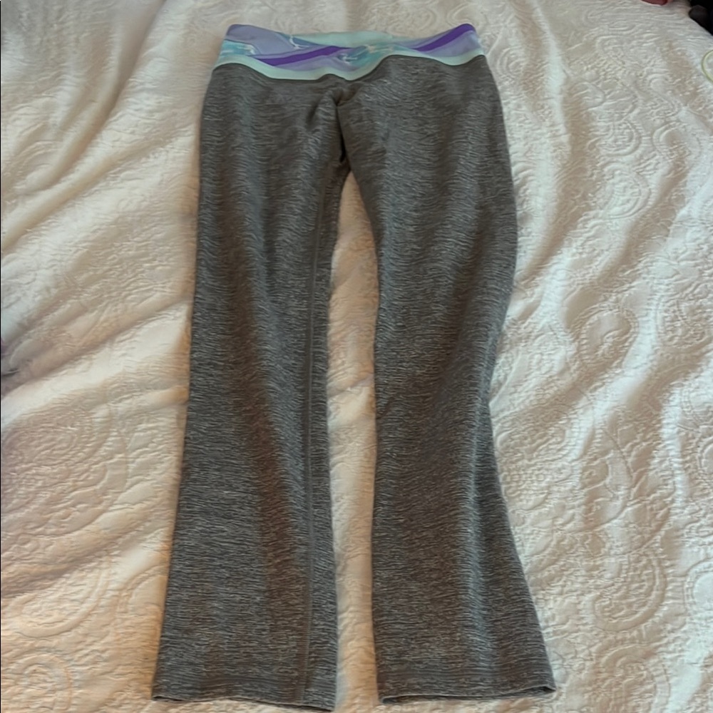 Ivivva Girl's grey Yoga Pants with Purple/aqua Waistband